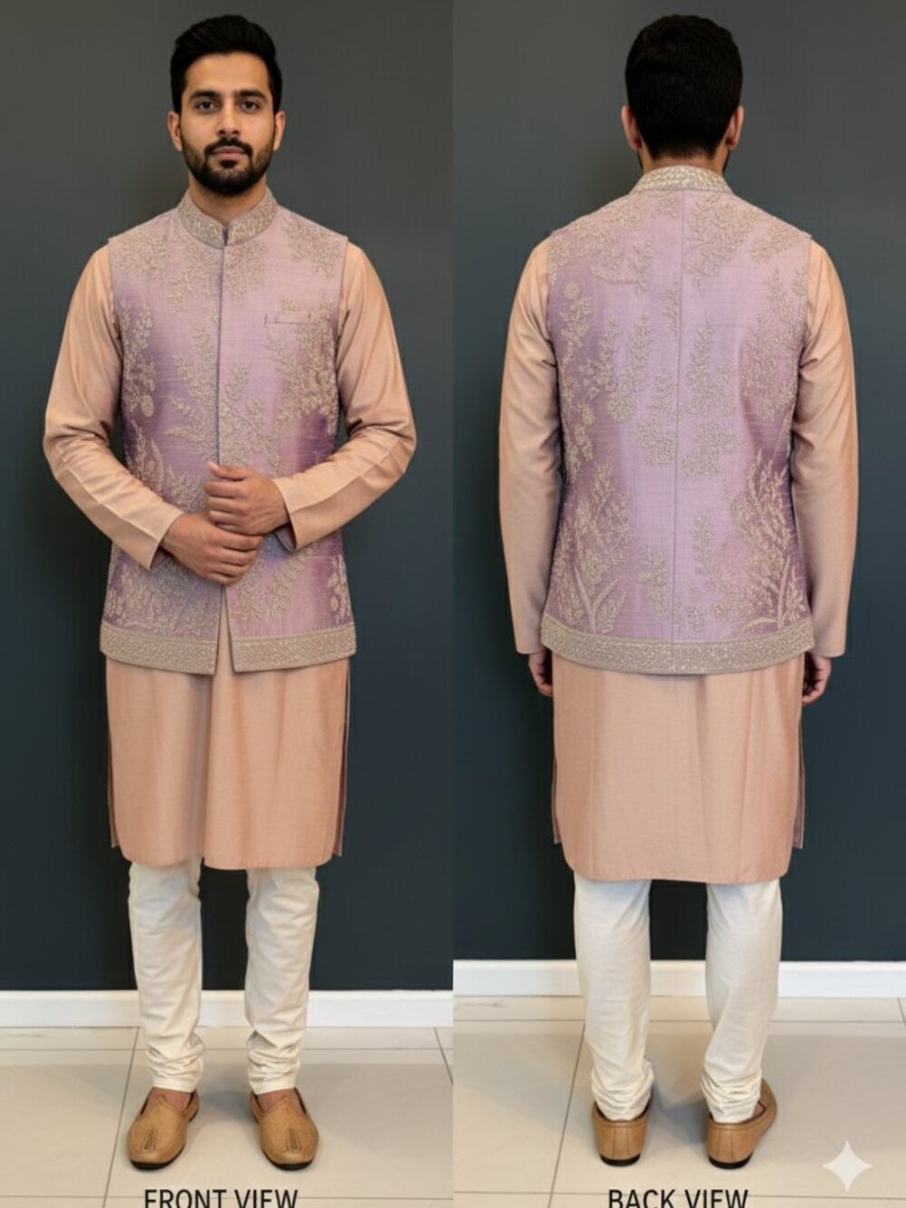 Lavender Lilac Embroidered Nehru Jacket and Kurta
